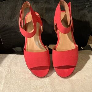 Red Suede Open-Toe Sandals with Ankle Straps